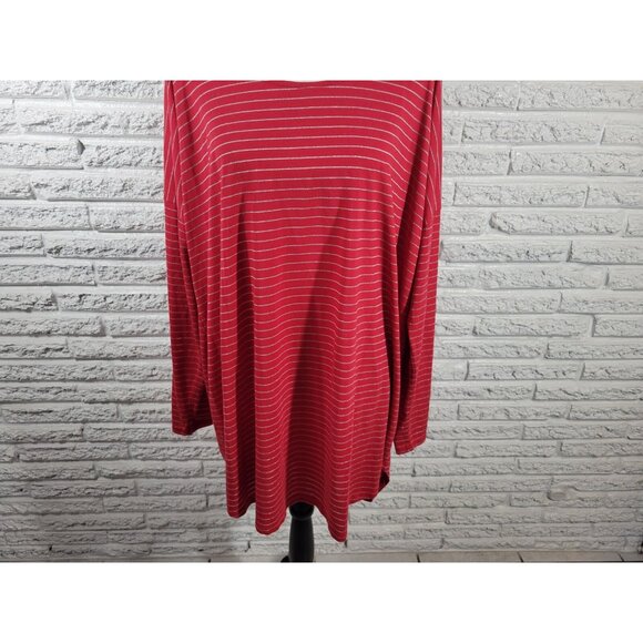 Cato Womens Top 3X Plus Tunic Long Sleeve Knit Red Stripe Sheer STR113XE - Picture 4 of 9